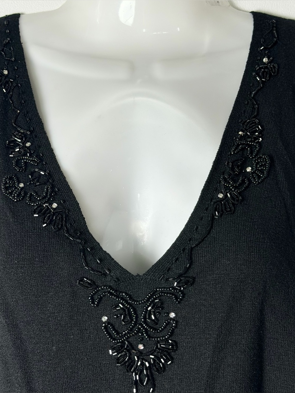 Vintage WDNY Black Silk blend Beaded Tank Top Women size XL stretch comfy goth - Picture 4 of 6